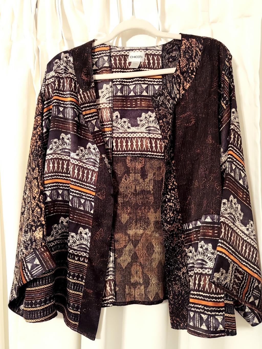 Chicos Jacket, Size Large, Silk, Open, Snake Print